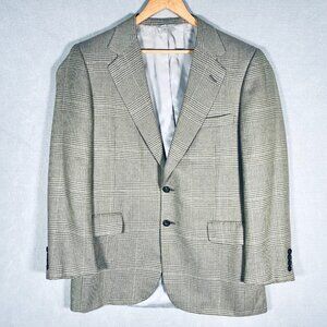 Vintage Tom James Blazer Mens 44L Beige Silk Wool Houndstooth Sport Coat Jacket
